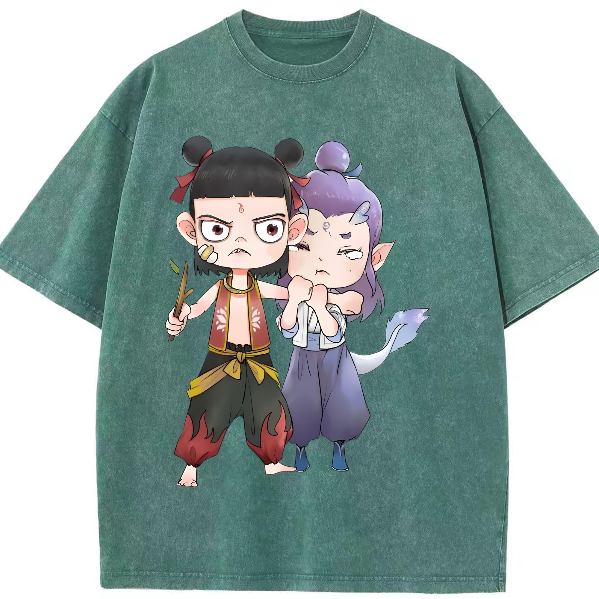 （画像用） Ne Zha 2 ナタ 魔童の大暴れ 綿100% ヴィンテージ風 半袖Tシャツ（フロントプリント）
